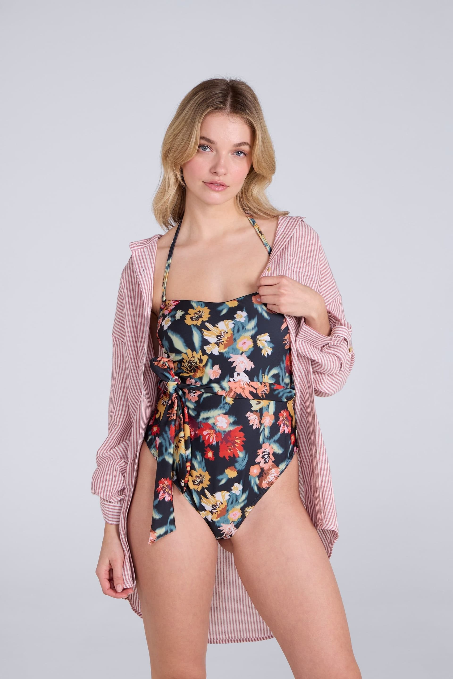 Animal Animal Women's Stretchy Printed Chlorine Resistant Bandeau Belted Beach Swimsuit