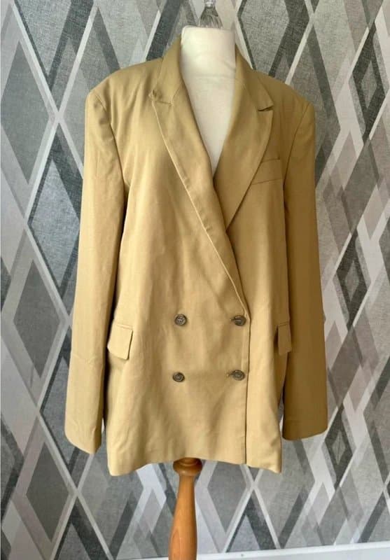 Topshop 🖤 Topshop Camel Sand Double Breasted Oversized Blazer Jacket 10 38 NWOT
