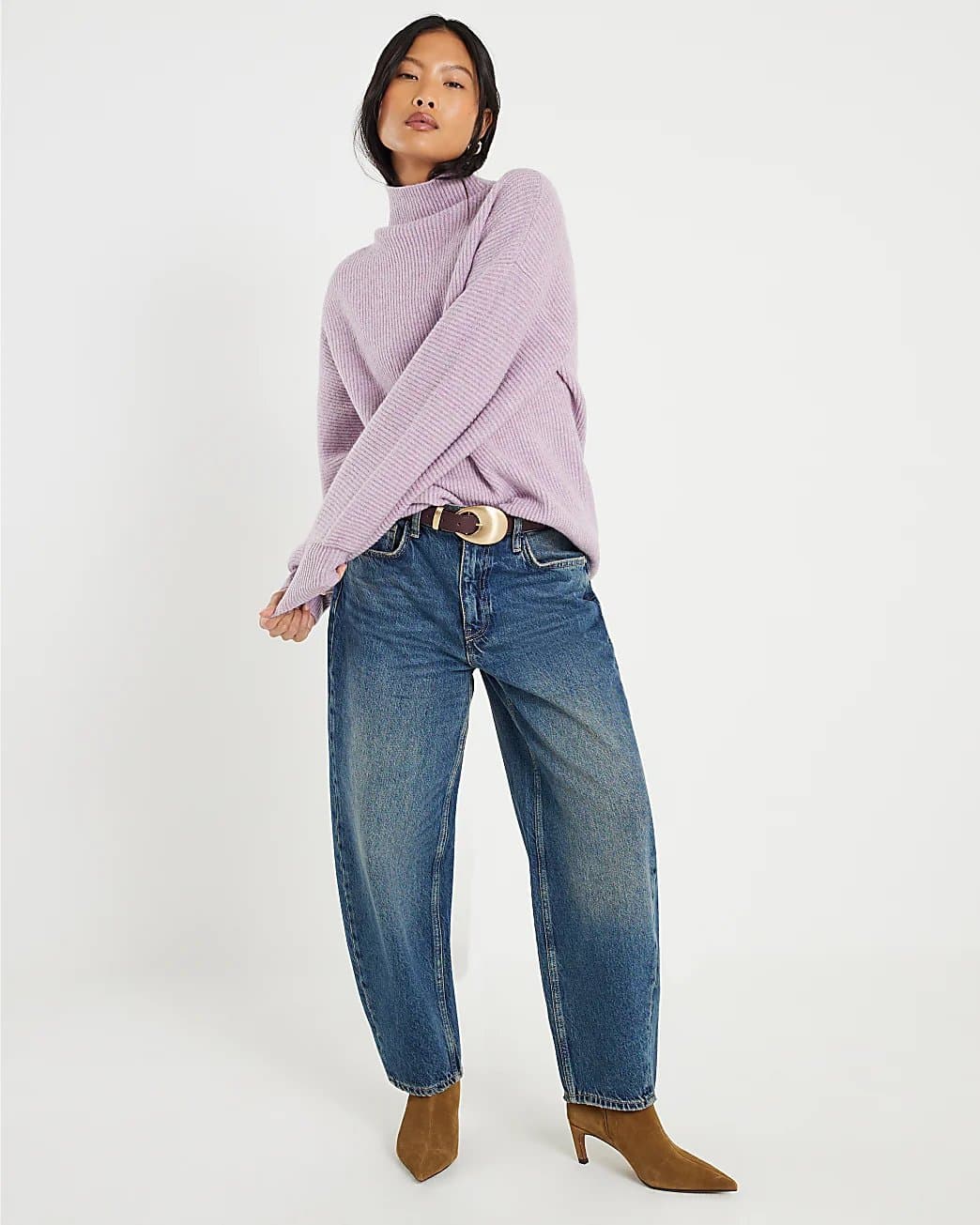 River Island River Island Womens Petite Purple Knitted Funnel Neck Jumper