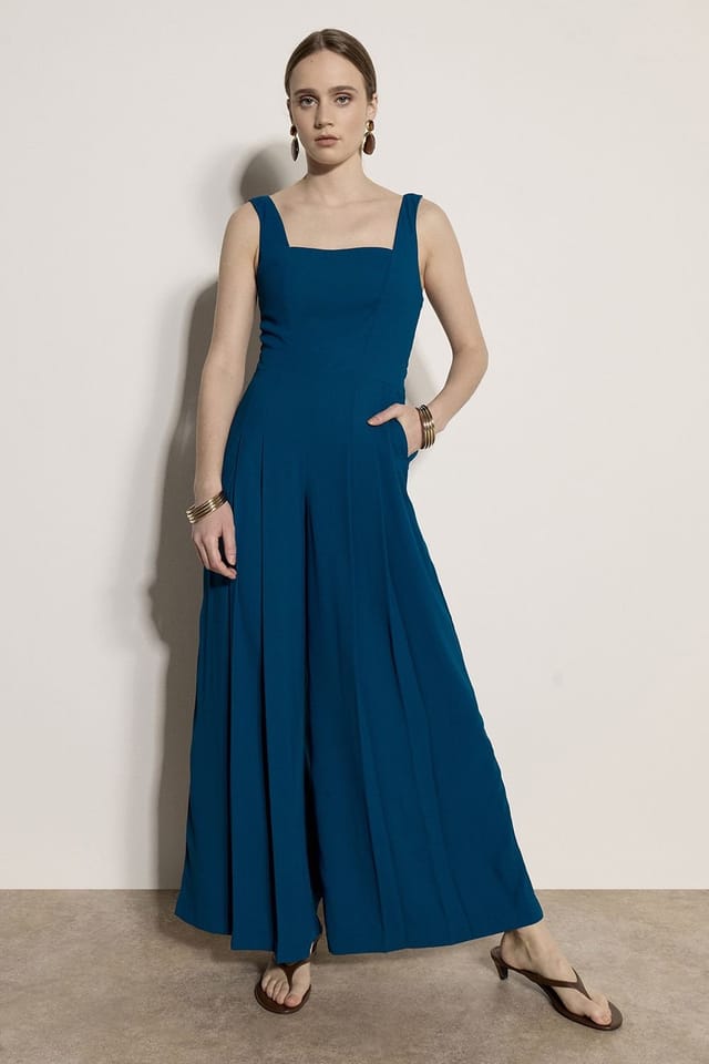 Apricot Apricot Women's Crepe Wide-Leg Jumpsuit in Blue - 2