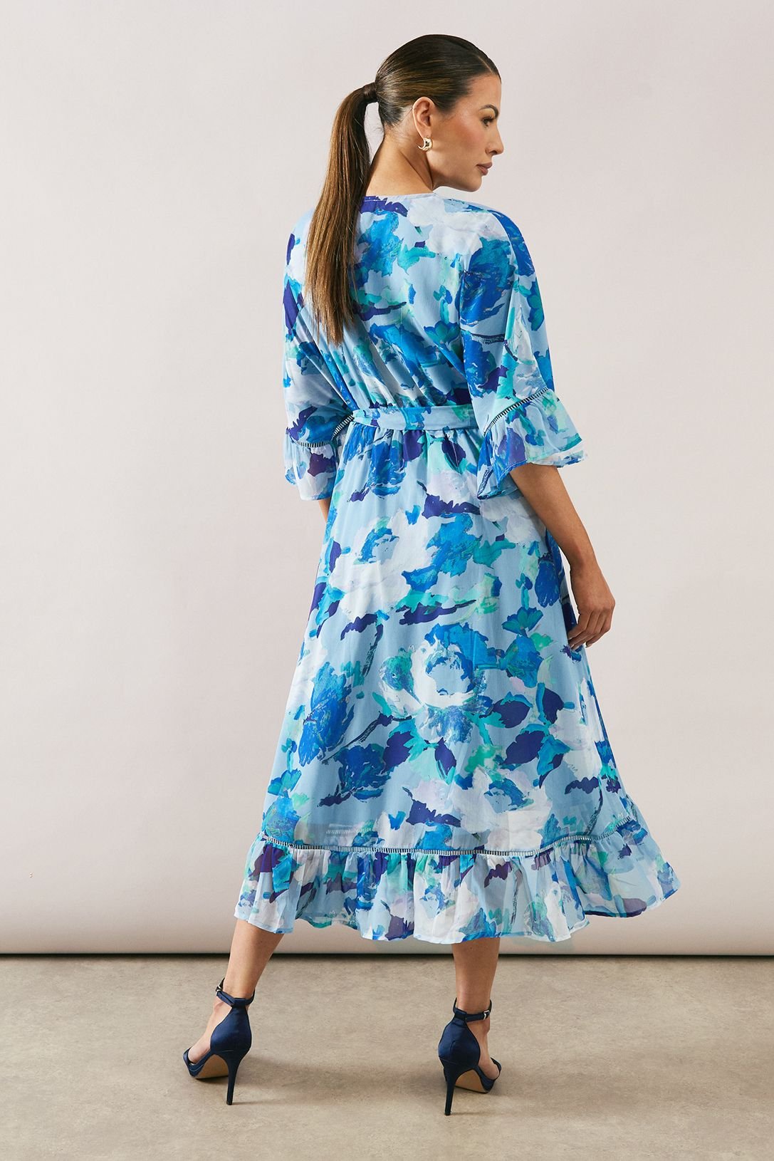 Wallis Wallis Women's Floral Drop Hem Frill Midi Dress in Blue - 3