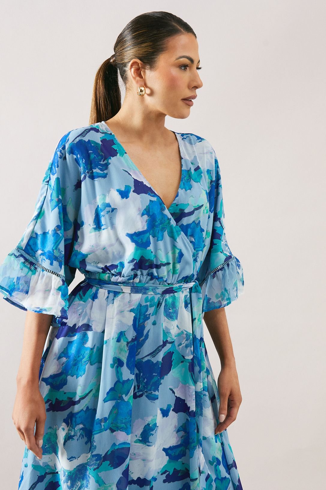 Wallis Wallis Women's Floral Drop Hem Frill Midi Dress in Blue - 4