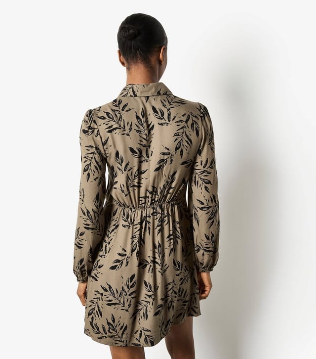 Apricot Women's Khaki Leaf Print Buttoned Mini Dress Apricot New Look - 3