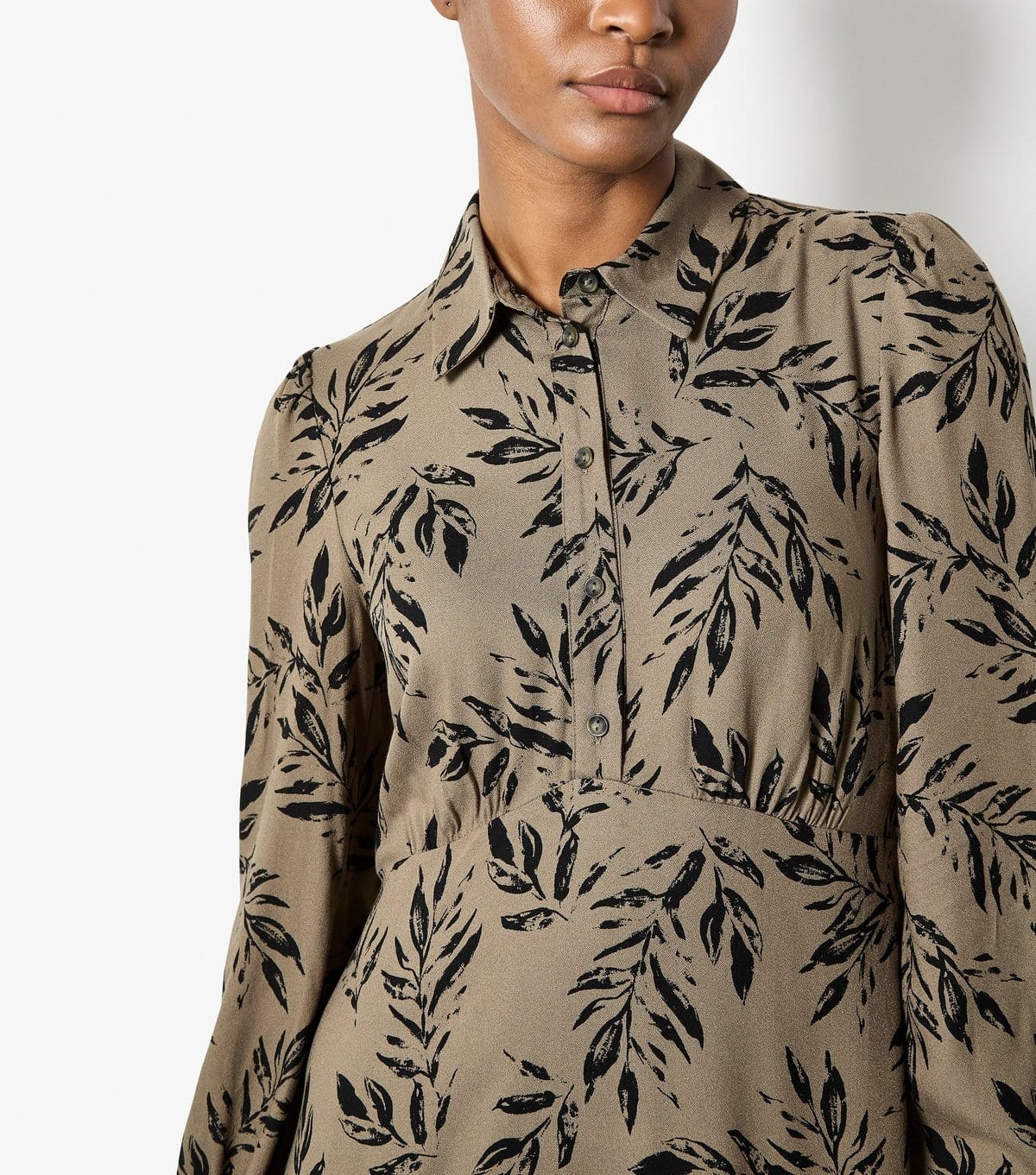 Apricot Women's Khaki Leaf Print Buttoned Mini Dress Apricot New Look - 4