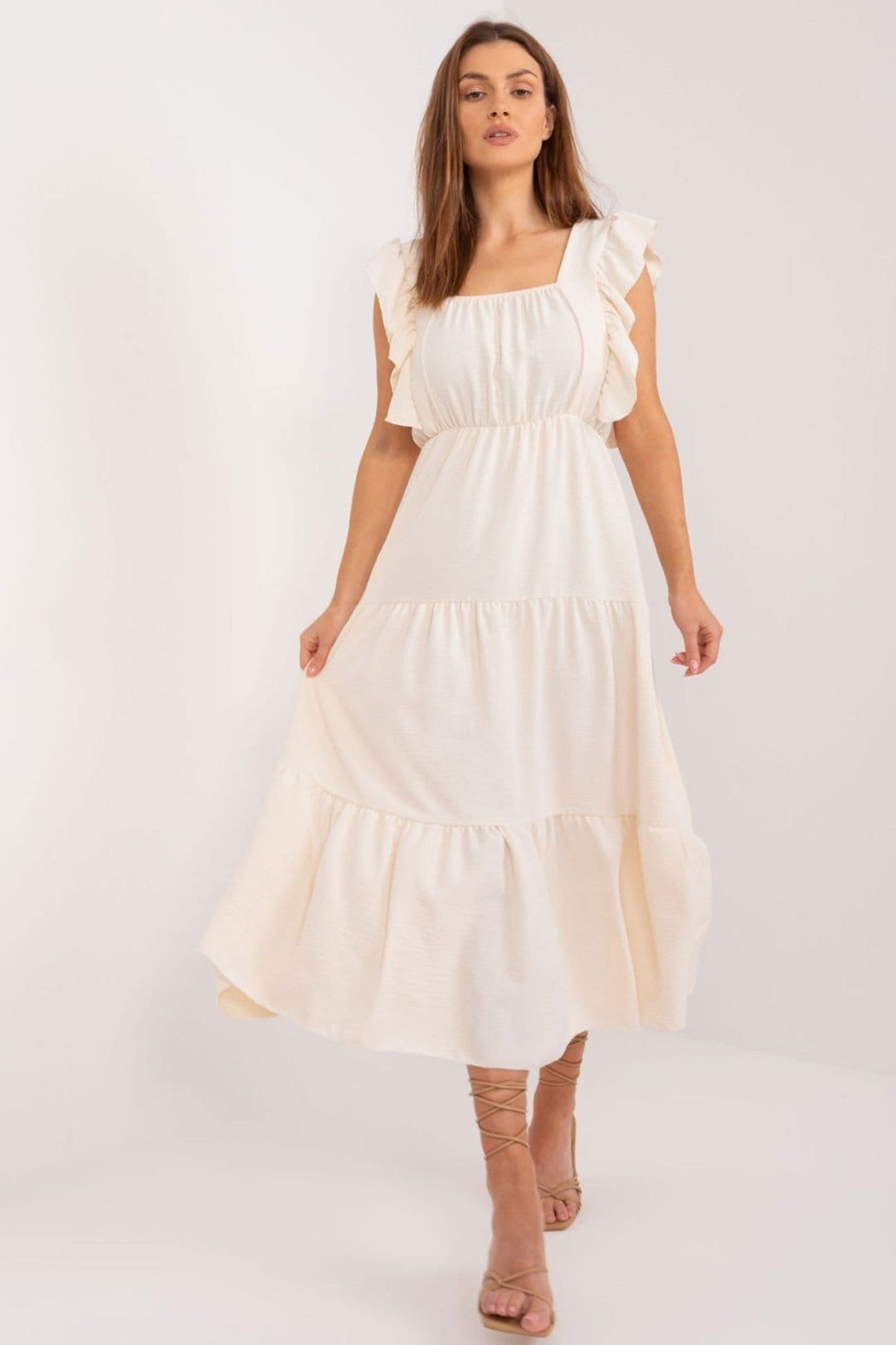 Love Lace Love Lace Women's Long Summer Sleeveless Square Neck Dress in Beige - 1