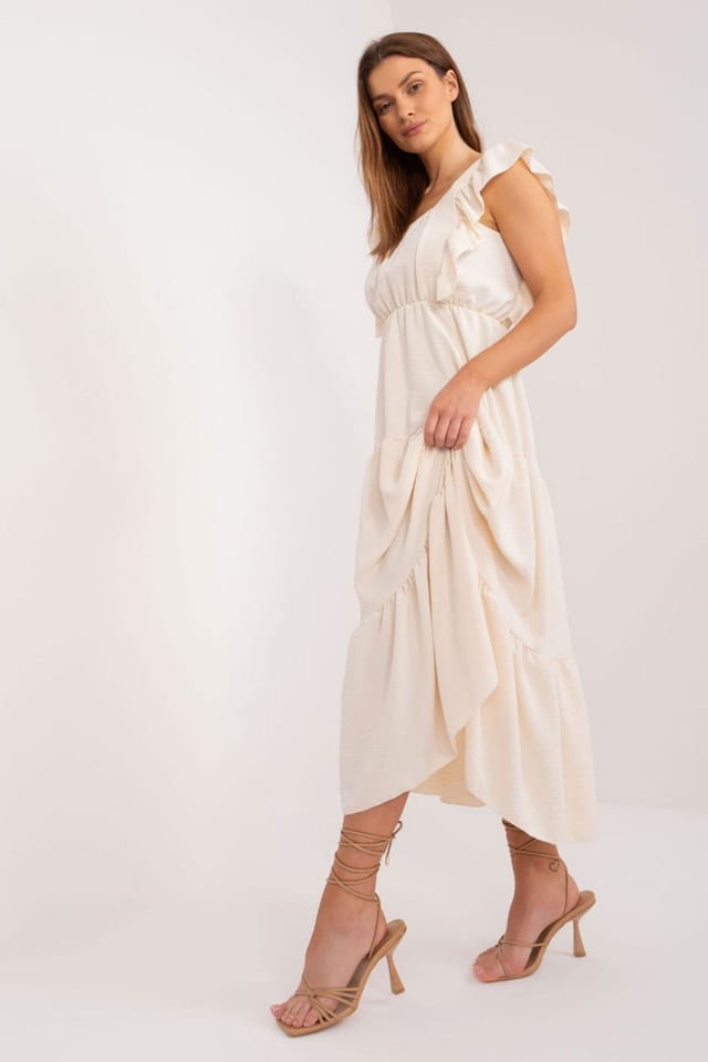 Love Lace Love Lace Women's Long Summer Sleeveless Square Neck Dress in Beige - 2
