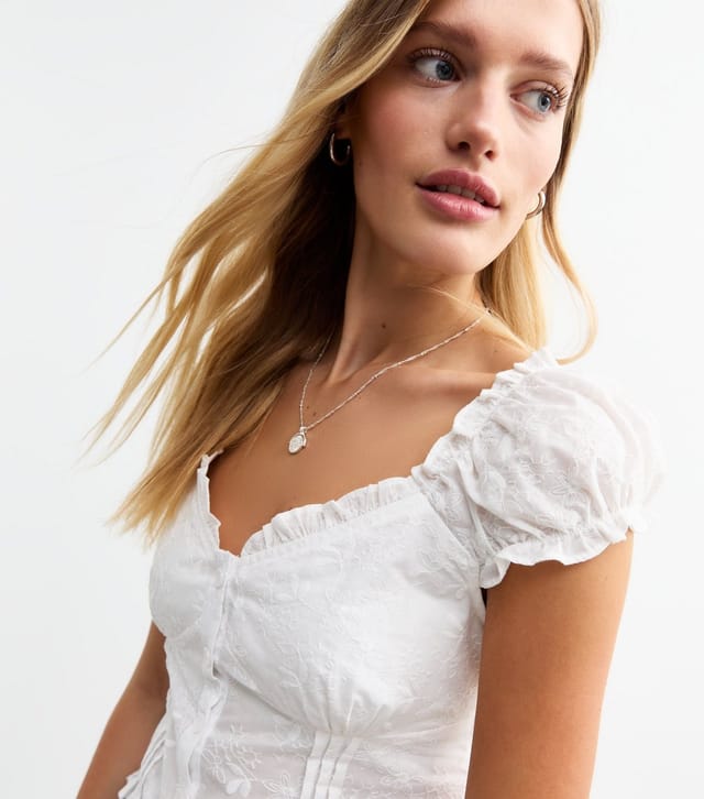 New Look Women's Off White Floral Embroidered Buttoned Milkmaid Top New Look - 2