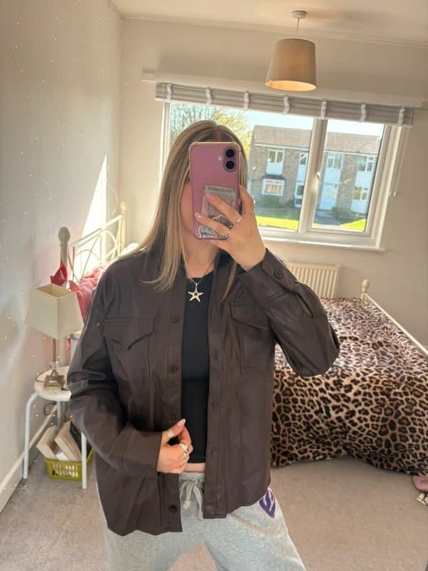 Bershka Bershka brown leather jacket shirt