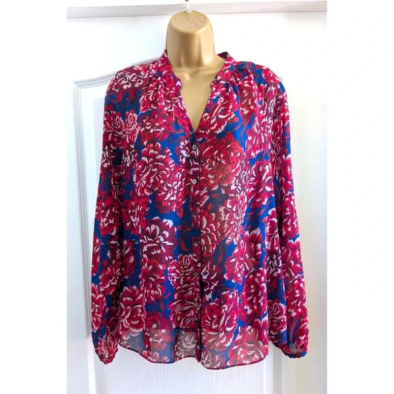 Clements Ribeiro Clements Ribeiro Red Blue Floral Sheer Blouse Shirt Size 12