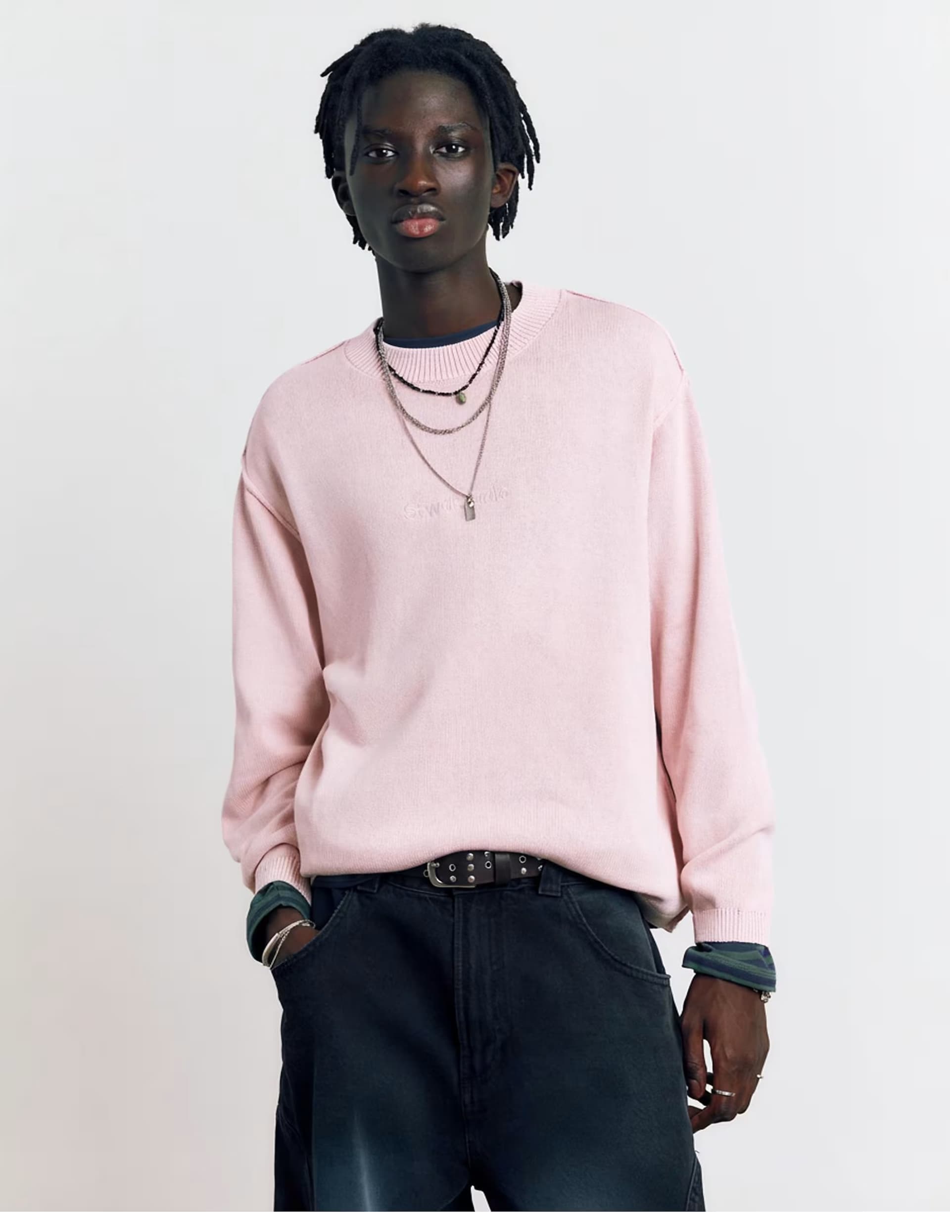 ASOS Pull&Bear Stwd studio embroidered jumper in pink
