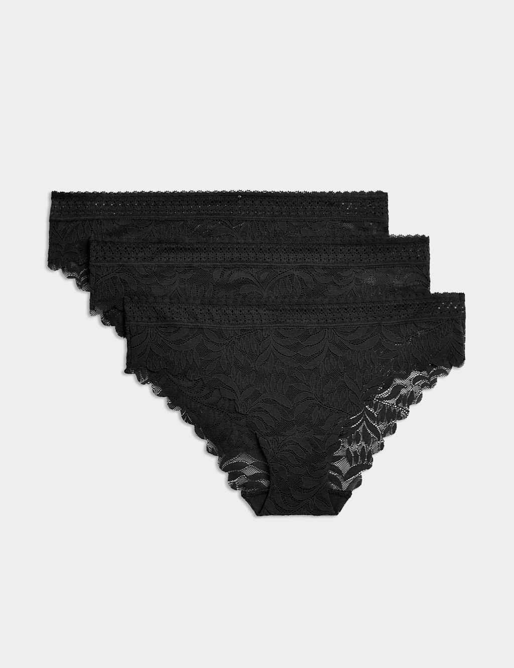 Marks & Spencer M&S 3pk Flexifit™ Lace Brazilian Knickers Black