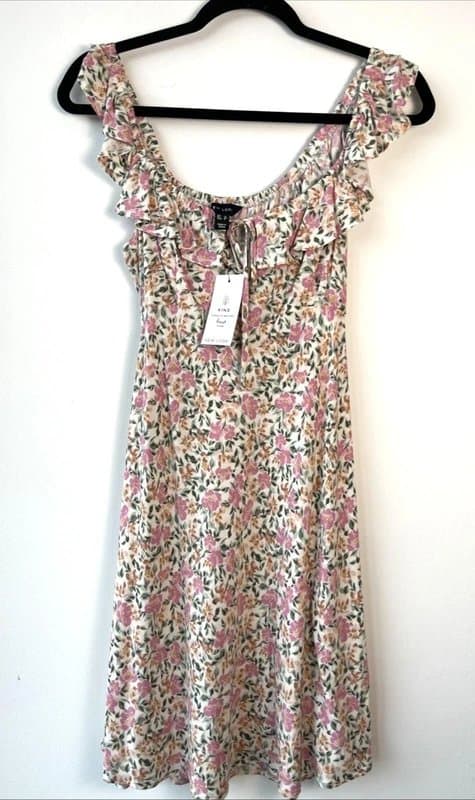 New Look New look - floral summer dress - size 12 - cream / pink / green
