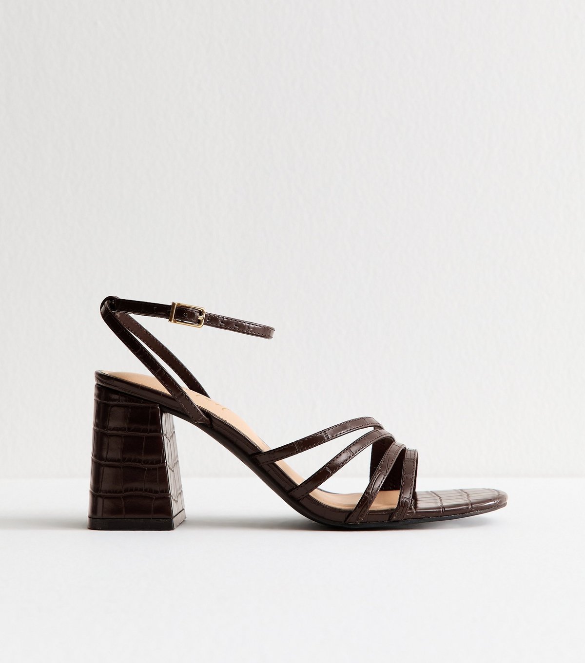 New Look Women's Dark Brown Asymmetric Strap Heeled Sandals Vegan New Look - 2