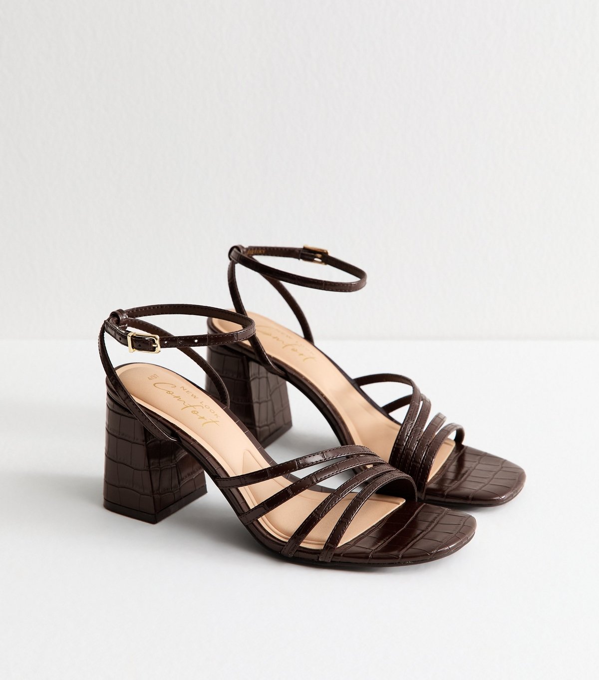 New Look Women's Dark Brown Asymmetric Strap Heeled Sandals Vegan New Look - 3