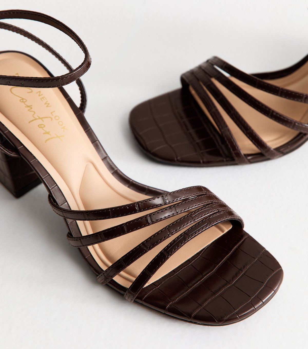 New Look Women's Dark Brown Asymmetric Strap Heeled Sandals Vegan New Look - 4