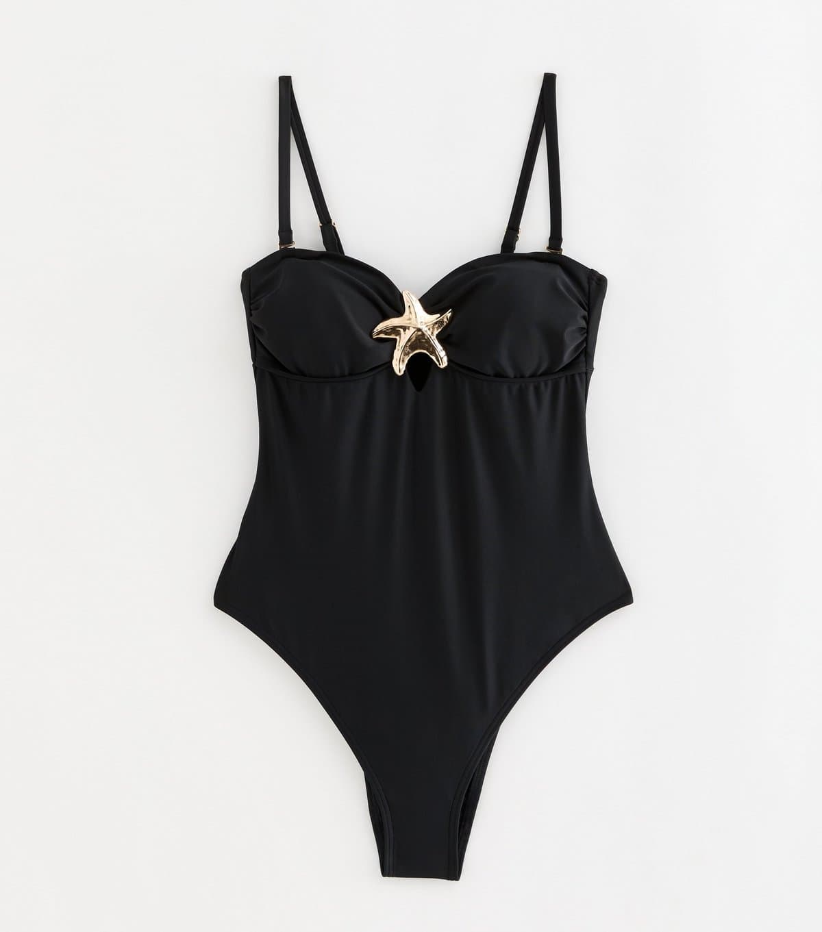 New Look New Look Black Jersey Tummy Control Swimsuit with Starfish Charm