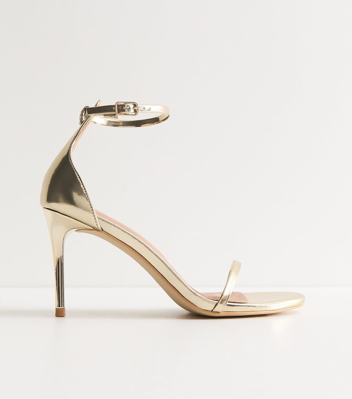 New Look Women's Gold Patent Faux Leather Stiletto Sandals Vegan New Look