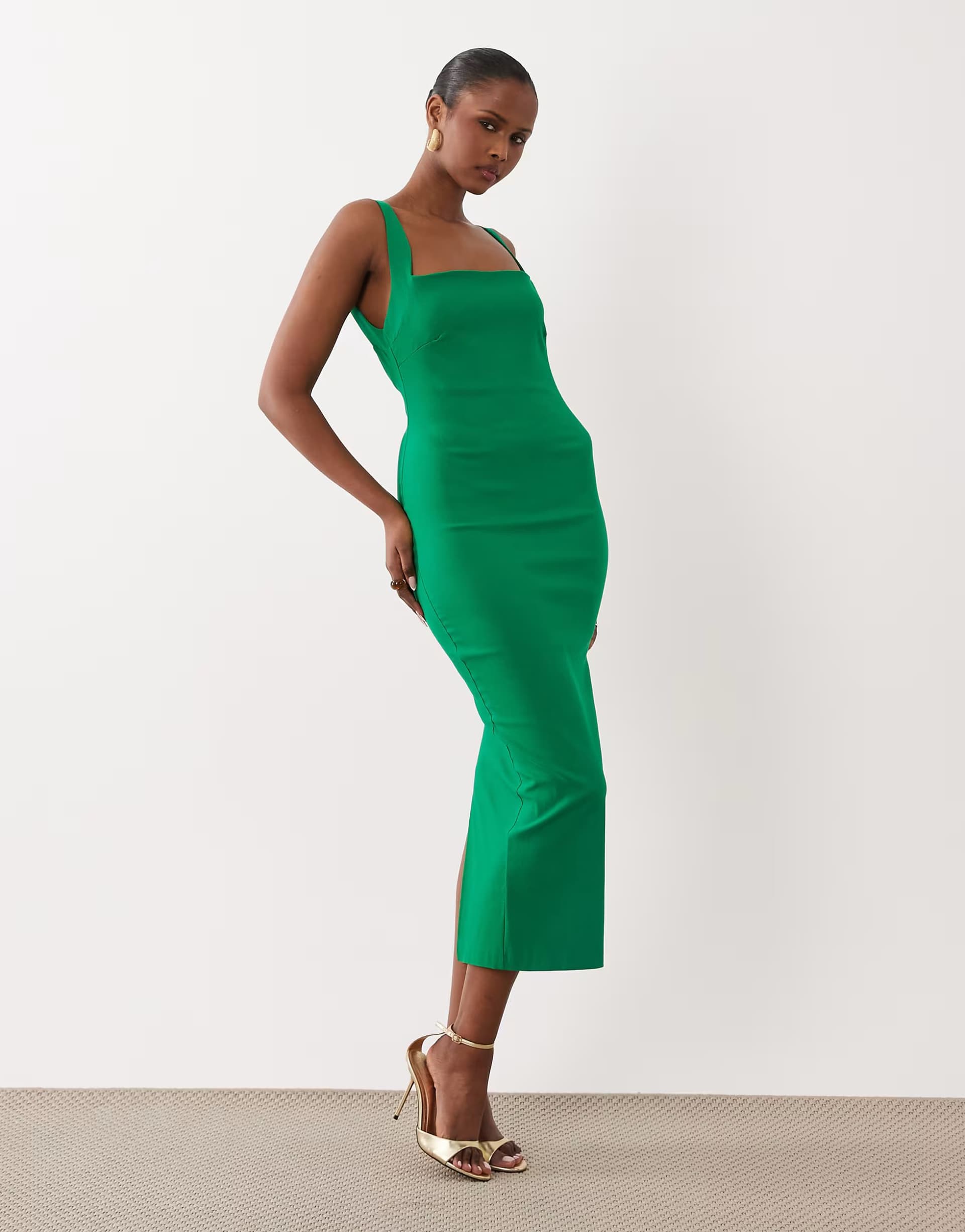 ASOS Vesper bengaline square neck open back midaxi dress in emerald