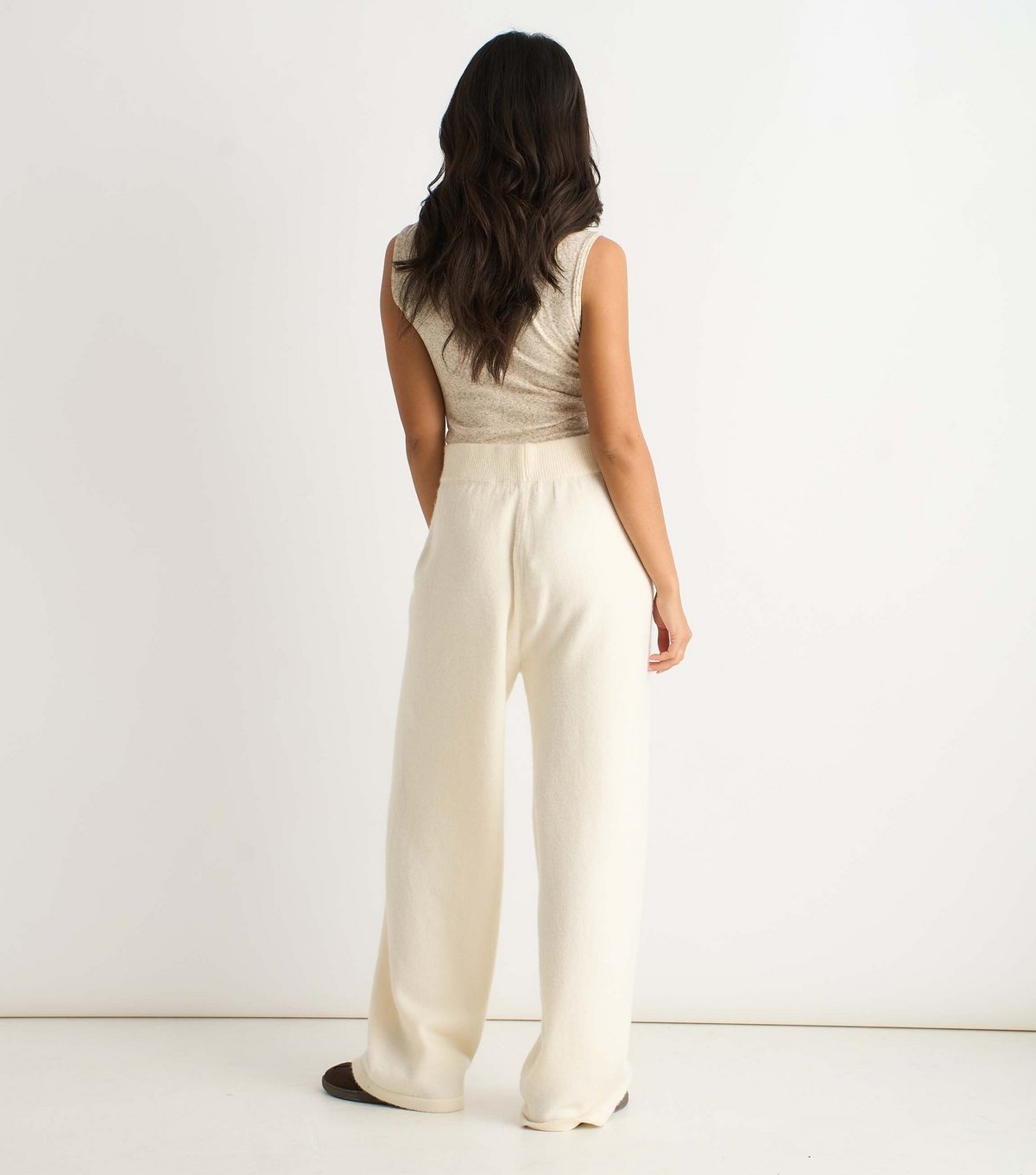 Gini London Women's Off White Knitted Wide Leg Trousers Gini London New Look - 4