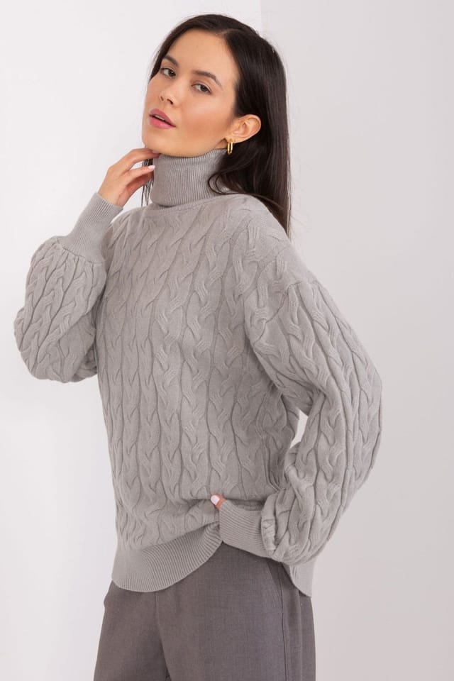 Love Lace Love Lace Women's Plaid Variegated Turtleneck Sweater in Grey - 2