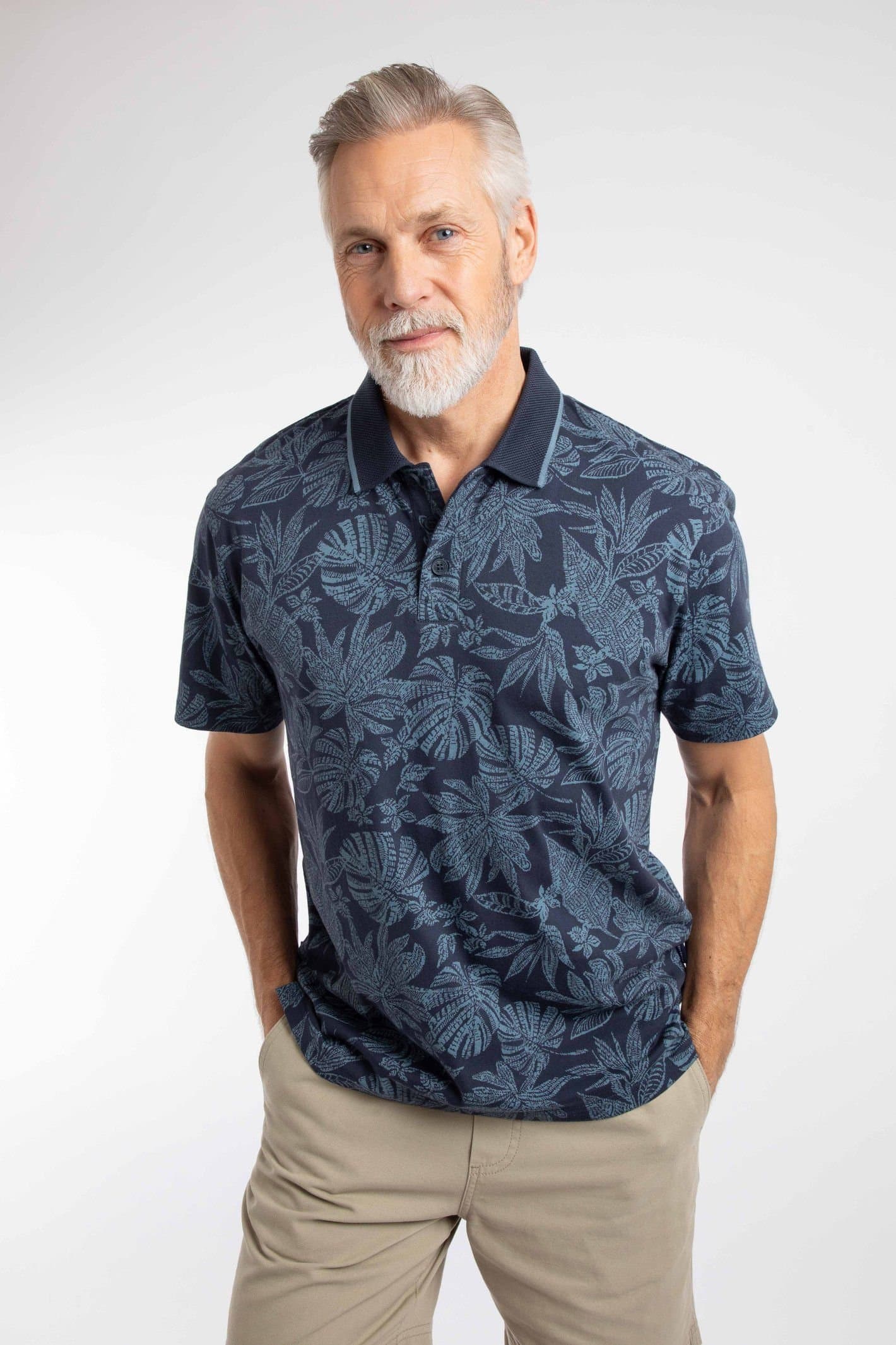 Weird Fish Weird Fish Men's Sarat Printed Polo Shirt in Mid Blue