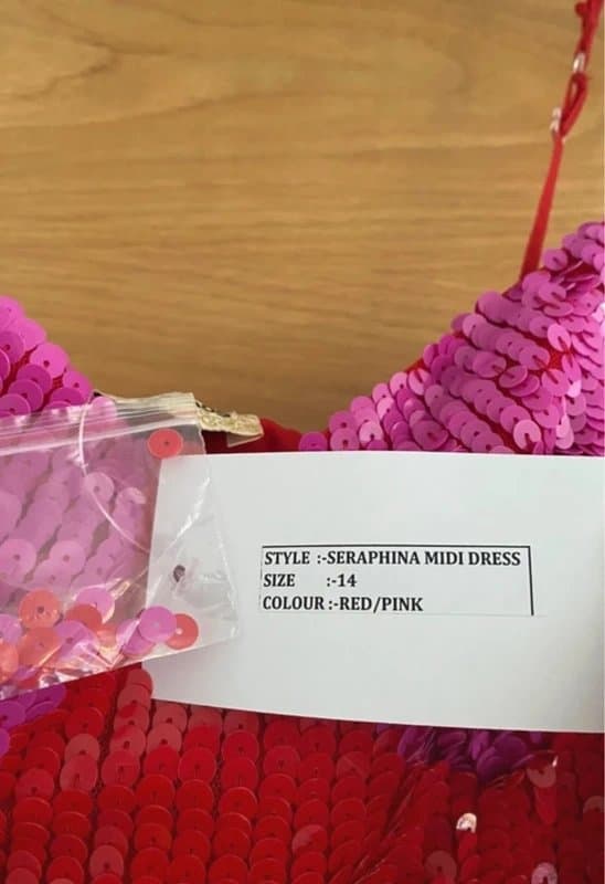 Lace & Beads Lace & Beads (ASOS) Red & Pink Sequin Embellished Bustier Cup Contrast Ruched Seraphina Midaxi Dress