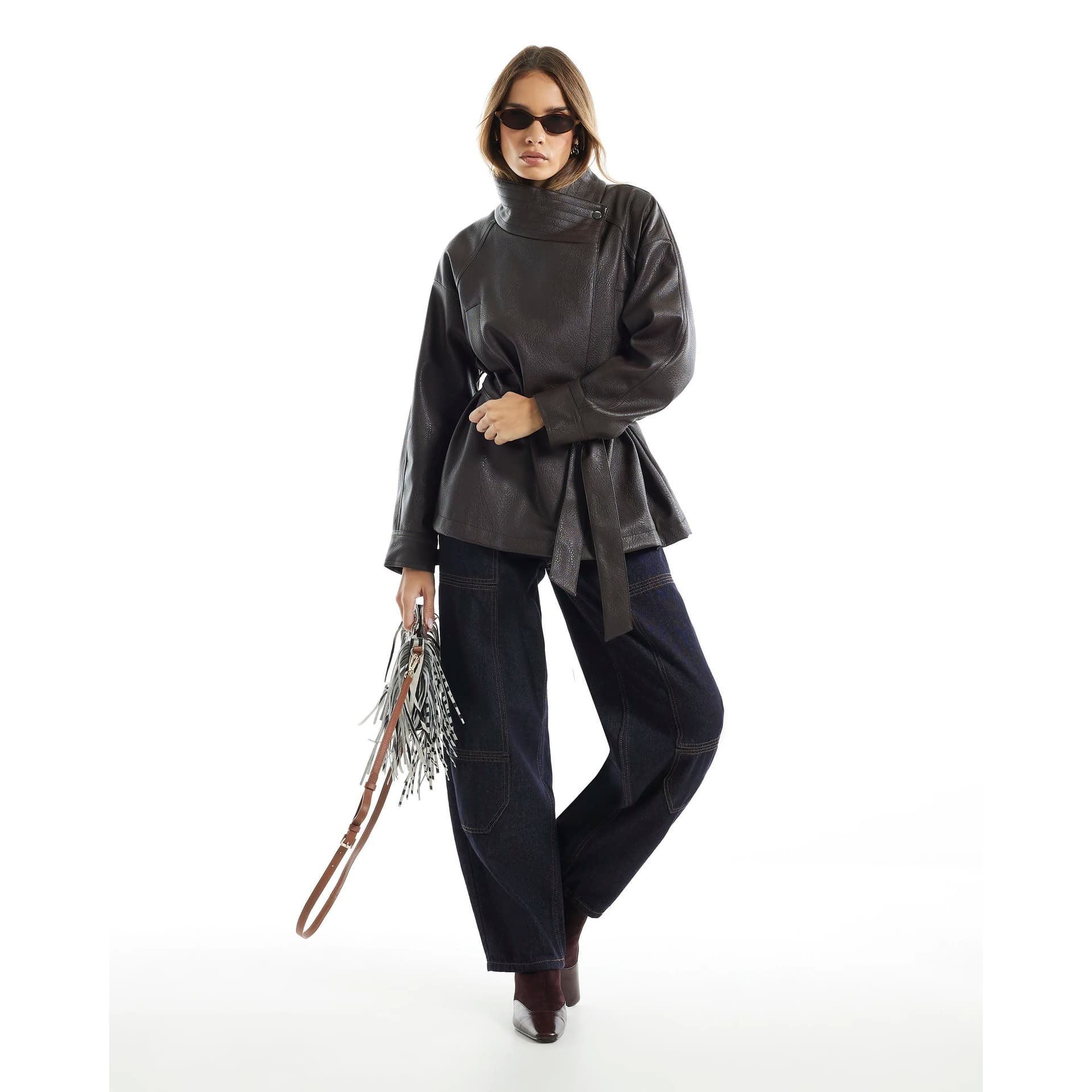 River Island River Island Womens Brown Shawl Collar Belted Jacket