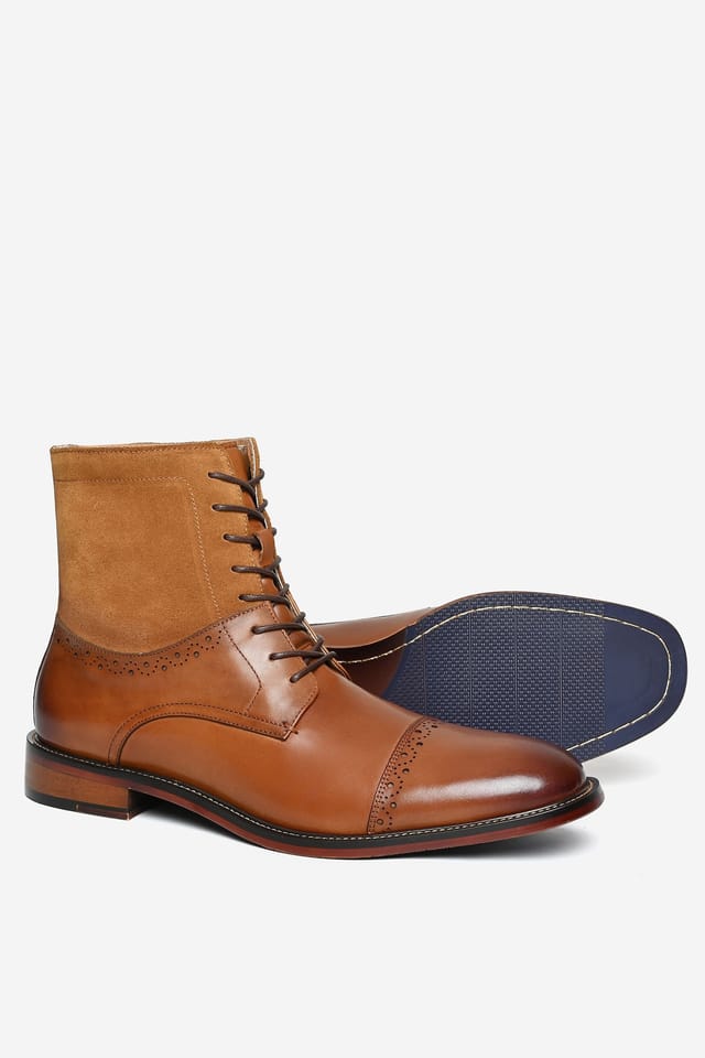 Alexander Pace Alexander Pace Men's 'Rochester' Premium Leather & Suede Boots in Tan - 2