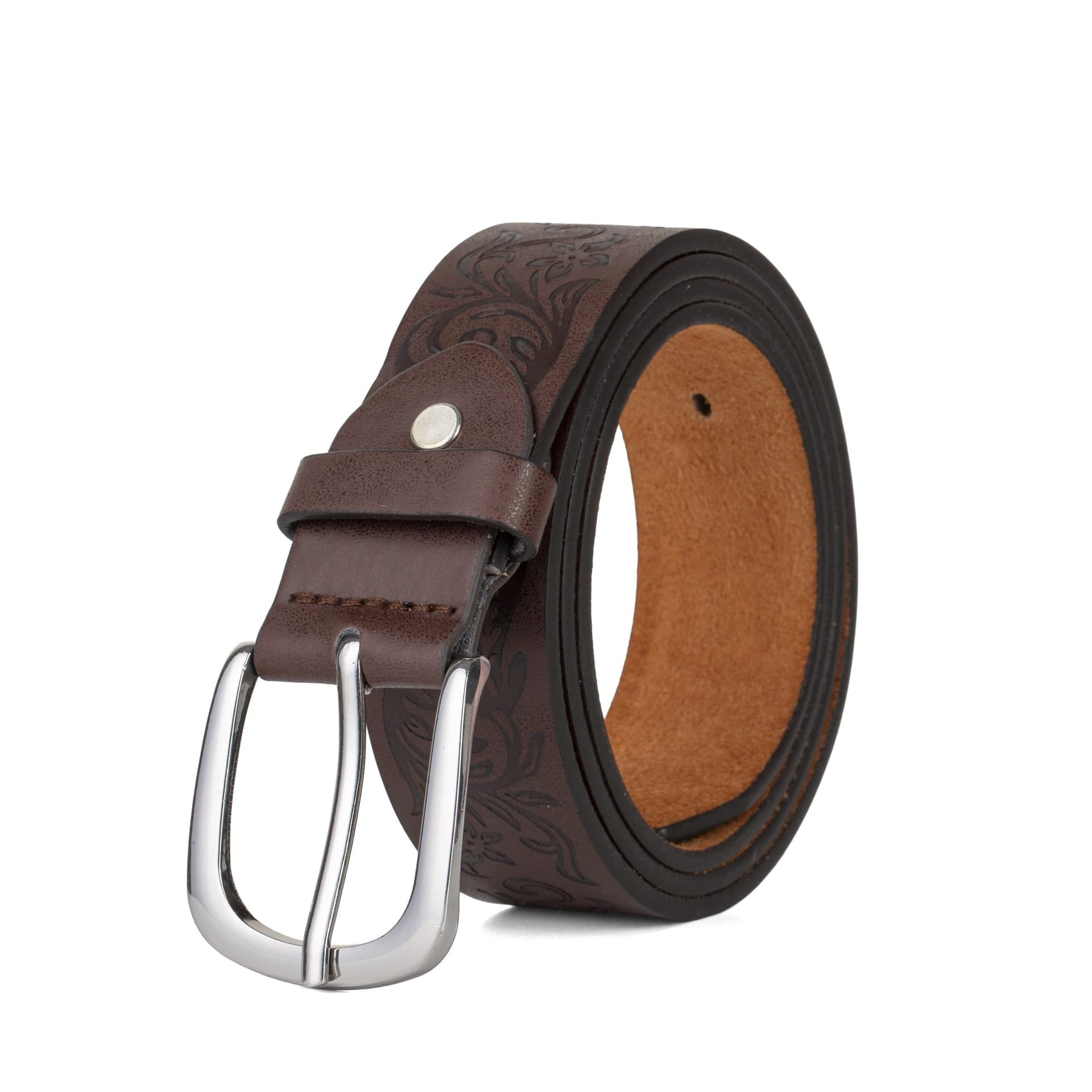 Woodland Leathers Woodland Leathers Men's Embossed Leather Lined Belt for men, Western Style 1.25" belt in Brown