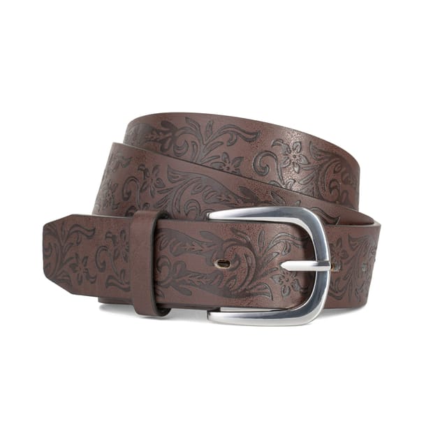 Woodland Leathers Woodland Leathers Men's Embossed Leather Lined Belt for men, Western Style 1.25" belt in Brown - 3