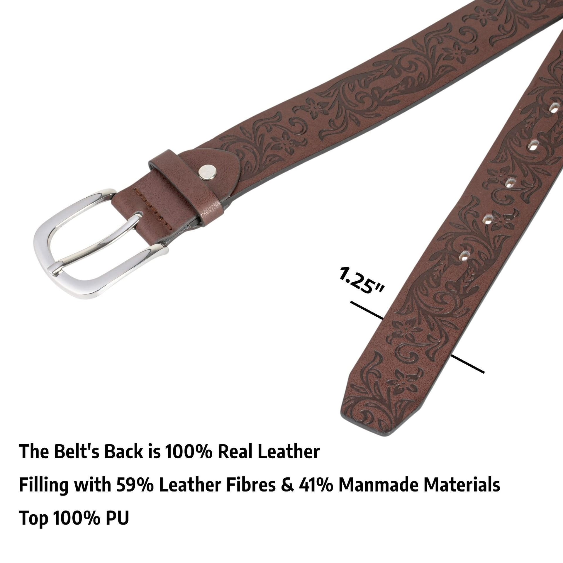 Woodland Leathers Woodland Leathers Men's Embossed Leather Lined Belt for men, Western Style 1.25" belt in Brown - 4