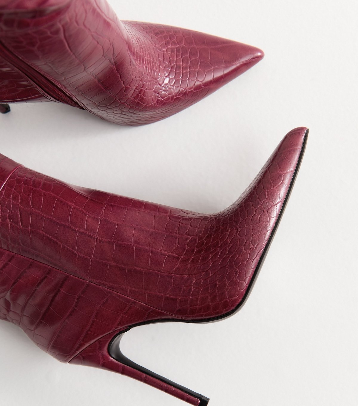 Public Desire Women's Dark Burgundy Nova Crocodile Embossed Knee High Boots Public Desire New Look - 3