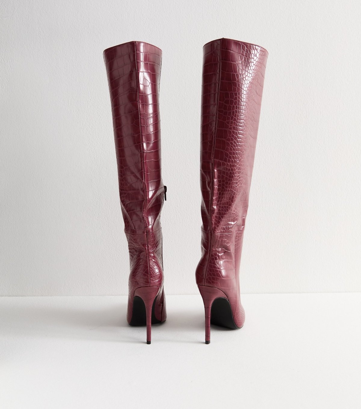 Public Desire Women's Dark Burgundy Nova Crocodile Embossed Knee High Boots Public Desire New Look - 4