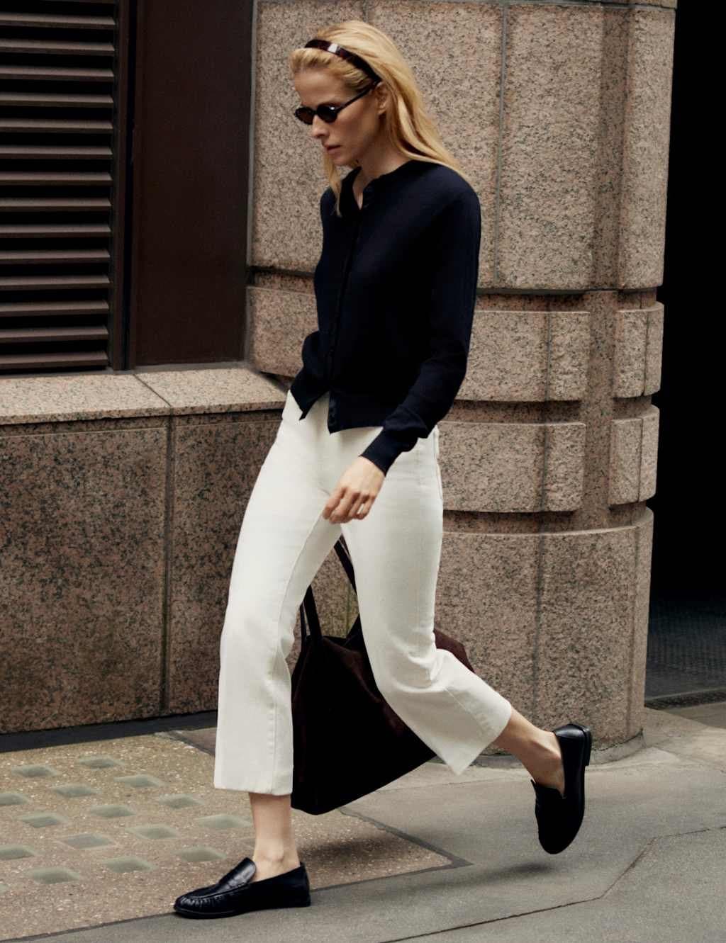 Marks & Spencer M&S High Waisted Kickflare Cropped Jeans Soft White