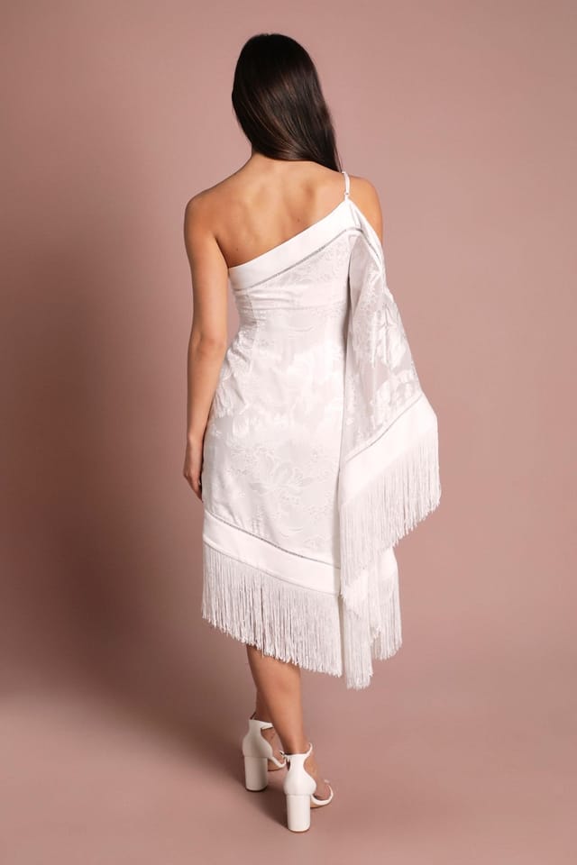 Coast Coast Women's One Shoulder Fringe Detail Bridal Mini Dress in Ivory - 3