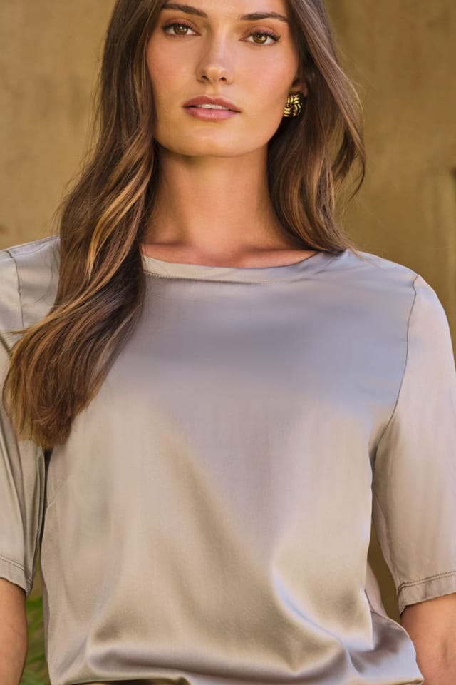 Pure Collection Pure Collection Women's Silk Front T-Shirt in Light Brown - 2