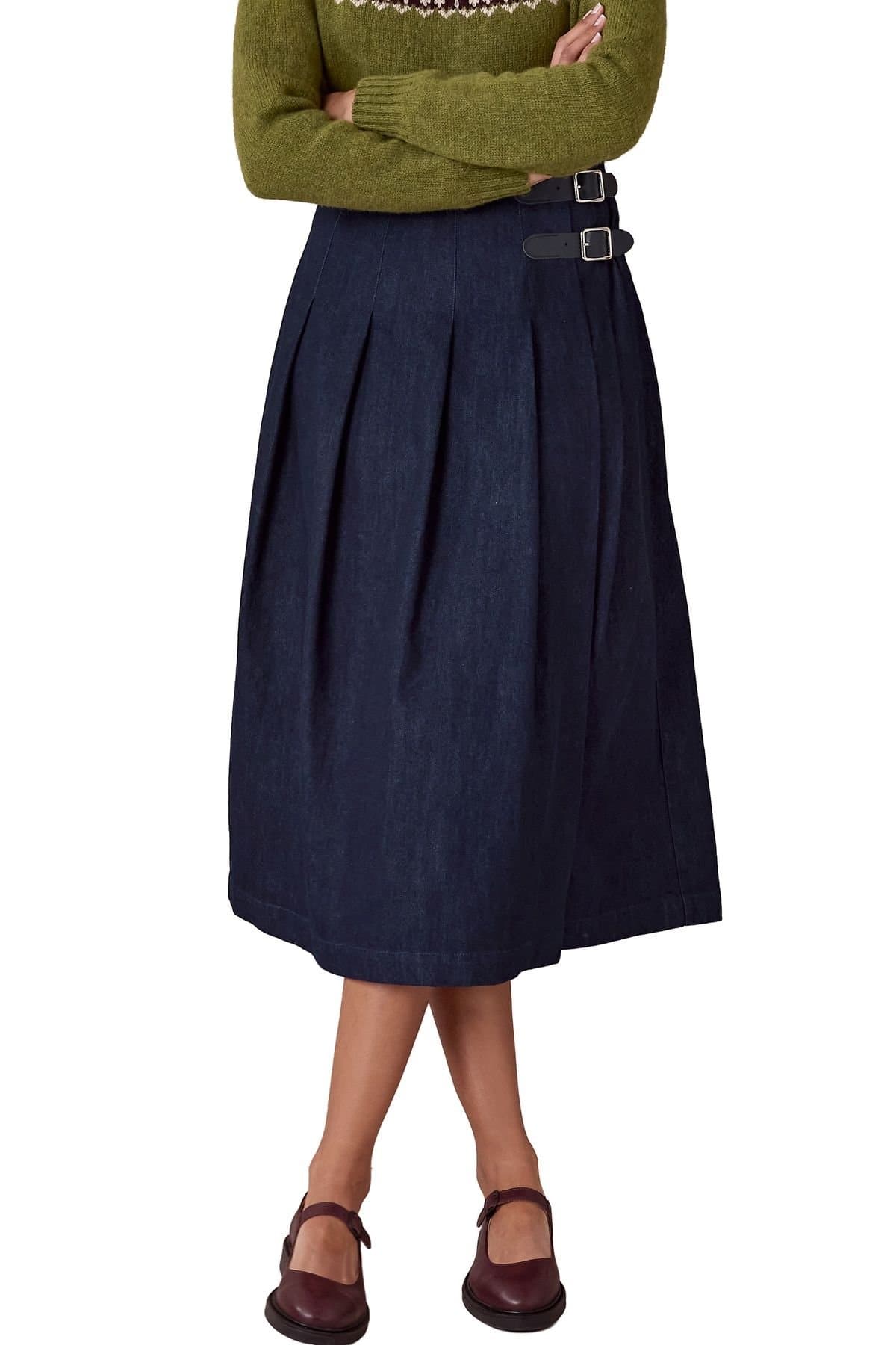 Celtic & Co Celtic & Co Women's Dark Wash Midi Denim Skirt in Dark Indigo