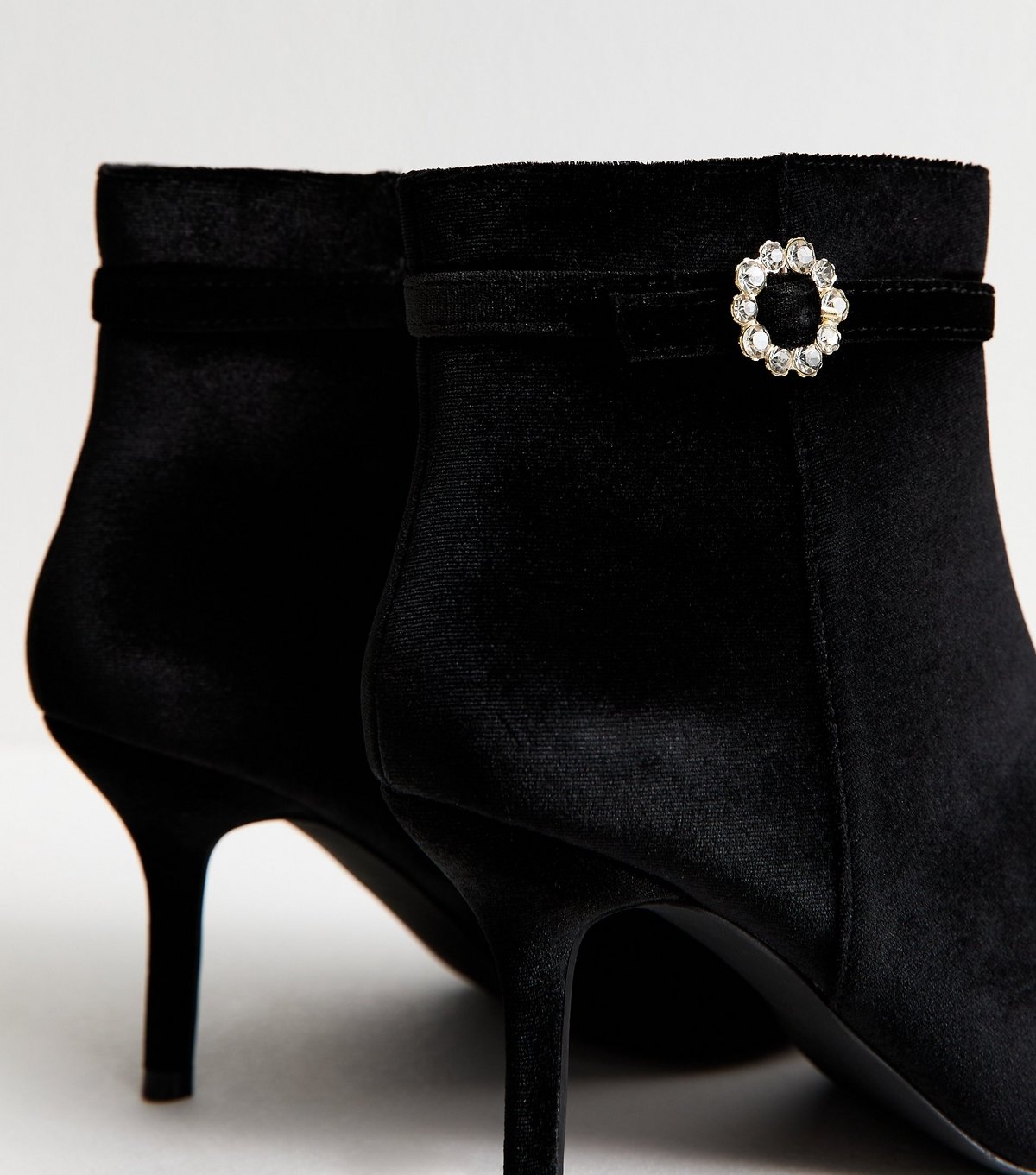New Look Women's Wide Fit Black Velvet Diamante Buckle Ankle Boots Vegan New Look - 4