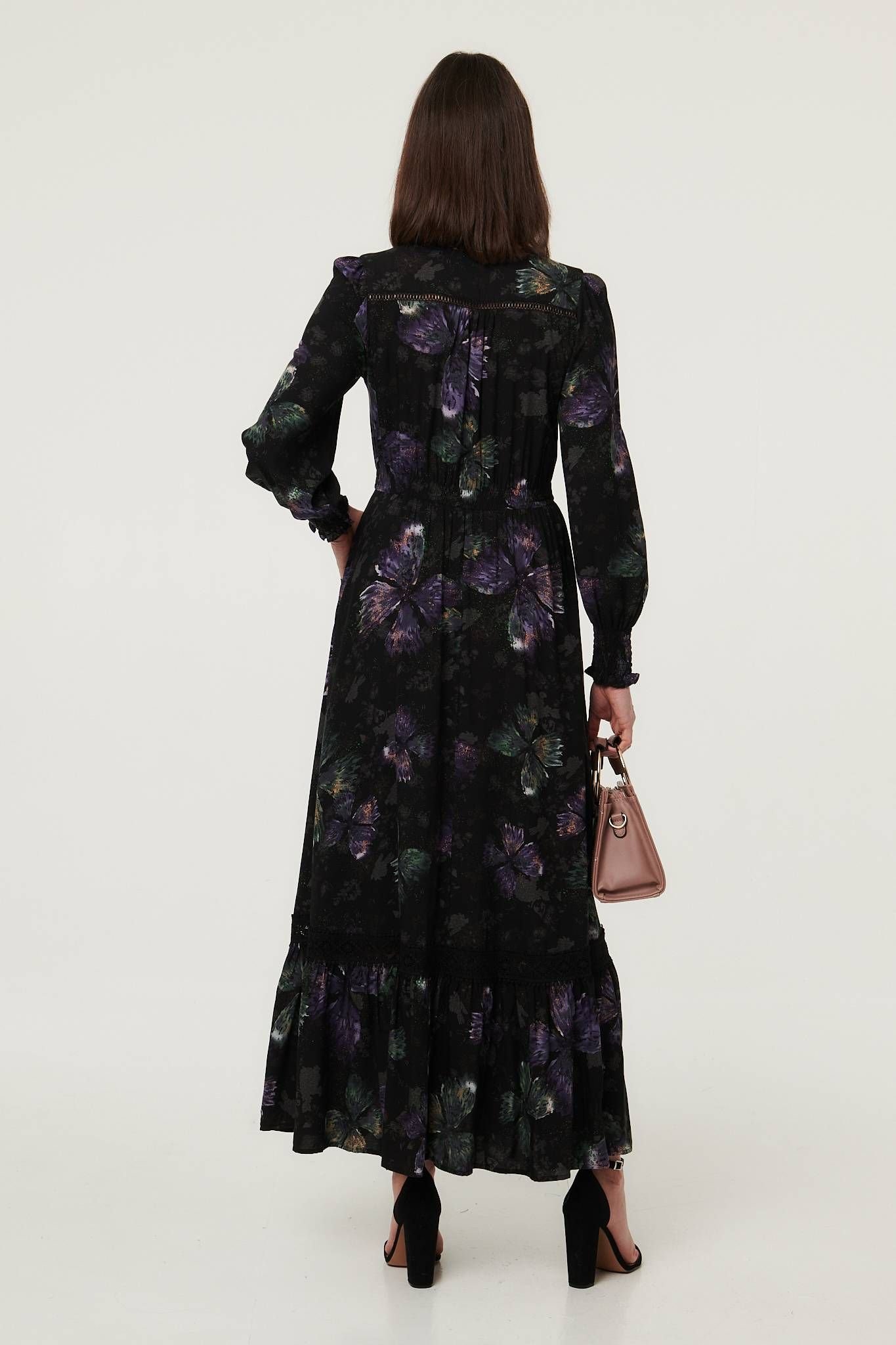 Izabel London Izabel London Women's Floral Tier Long Sleeve Maxi Dress in Black - 3