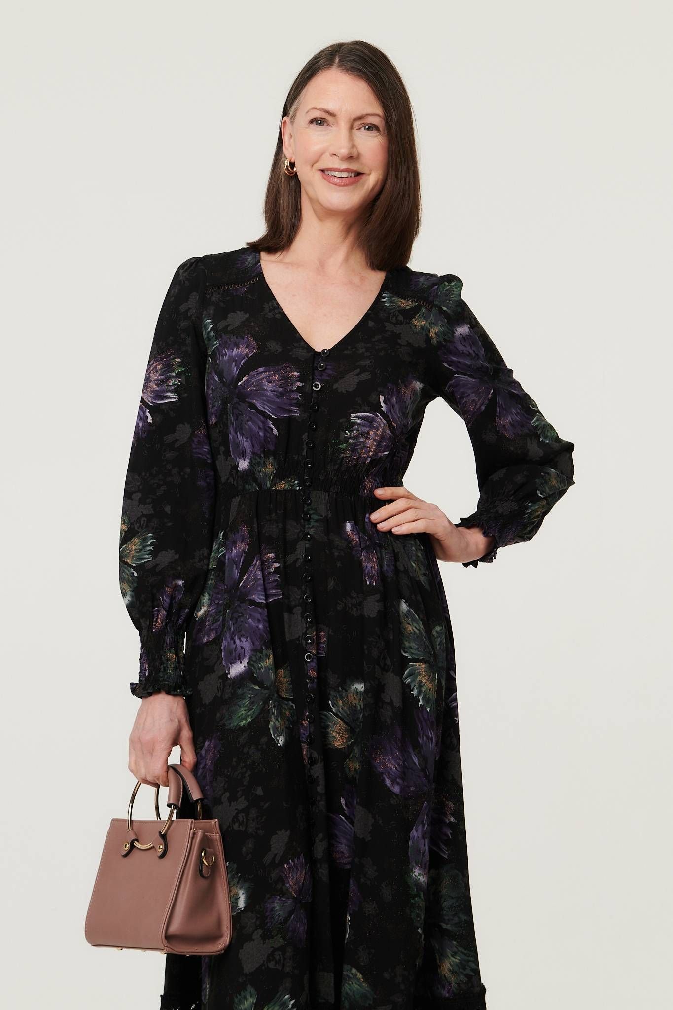 Izabel London Izabel London Women's Floral Tier Long Sleeve Maxi Dress in Black - 4