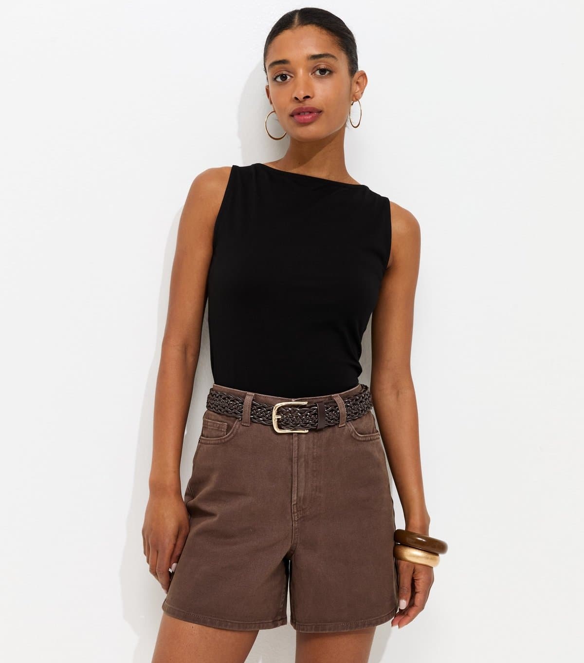 New Look Women's Dark Brown Denim Shorts New Look