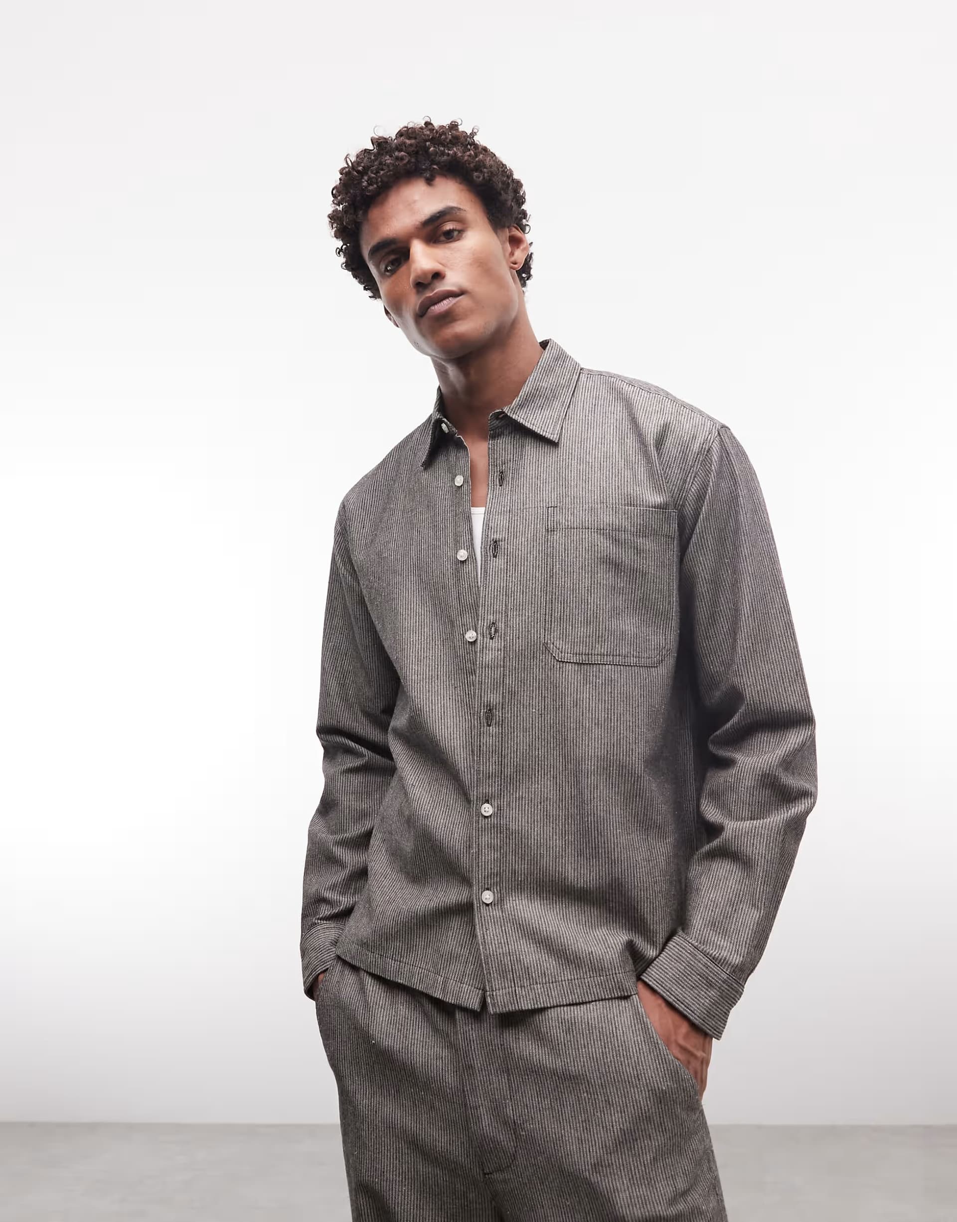 ASOS Redefined Rebel boxy oversized stripe shirt co-ord in grey