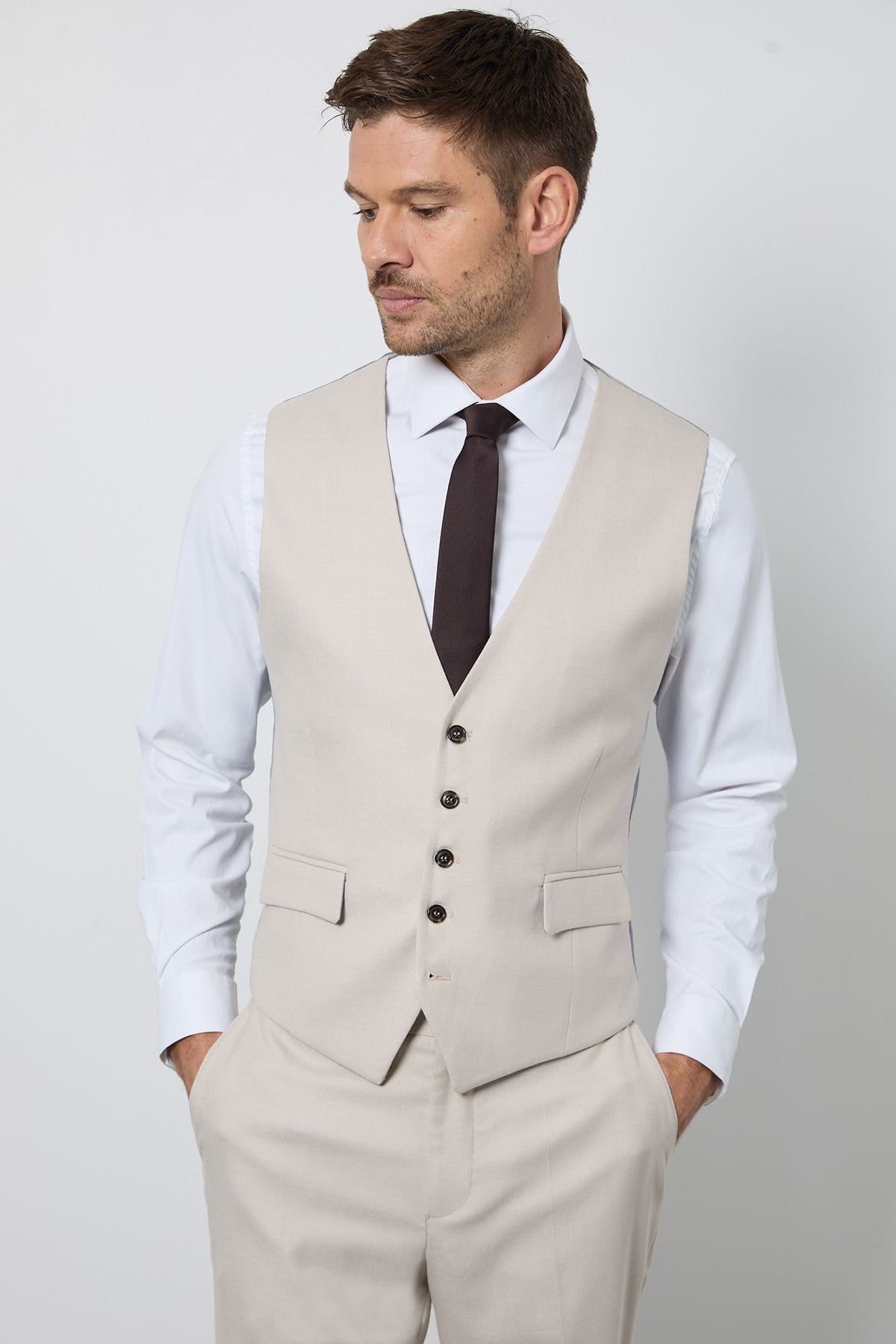 Burton Burton Men's Neutral Textured Slim Fit Waistcoat - 1