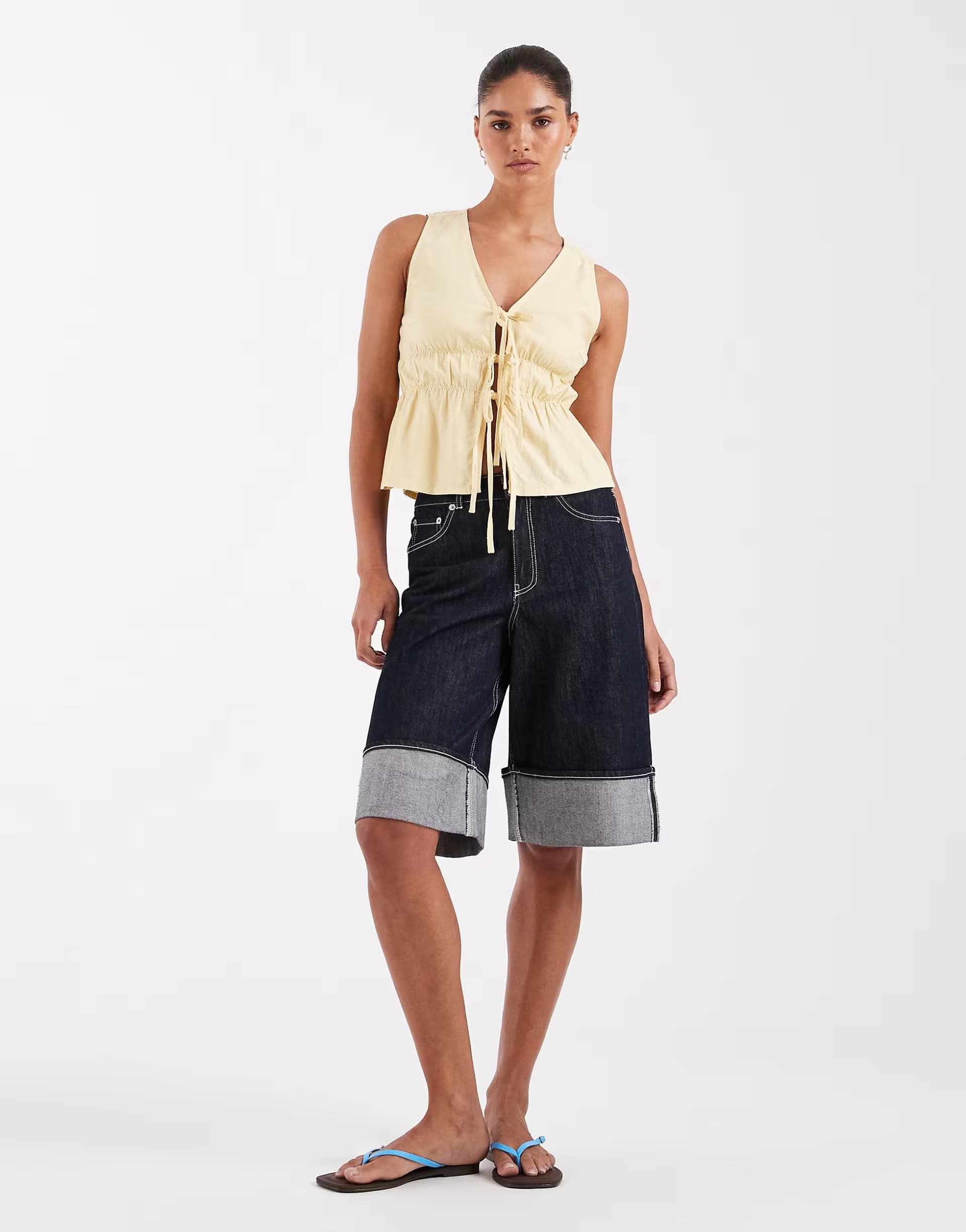 ASOS JJXX co-ord Tokyo wide denim jorts with turn ups in dark denim