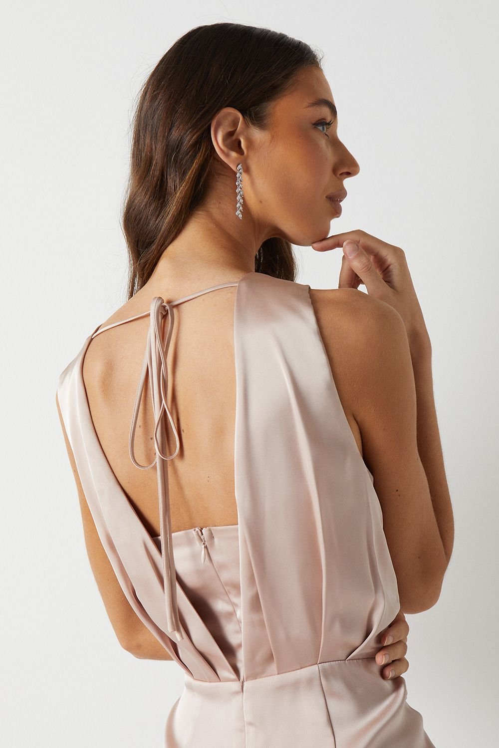 Coast Coast Women's Ruched Waist Detail Satin Bridesmaid Dress in Mocha - 4