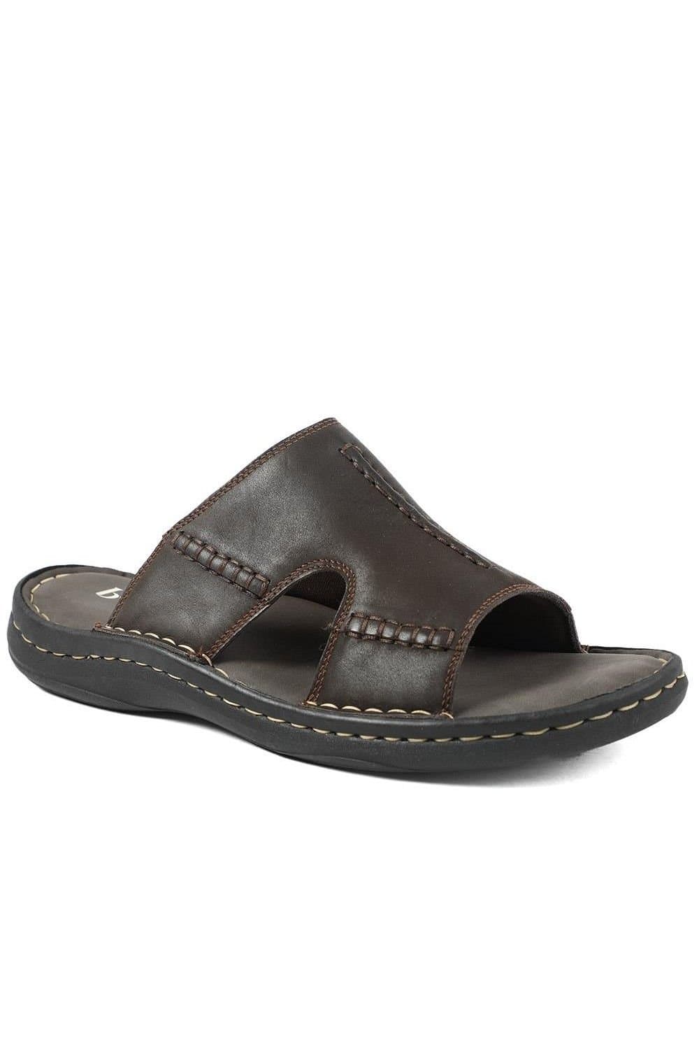 Pavers Pavers Men's Slip On Leather Mule Sandals in Dark Brown