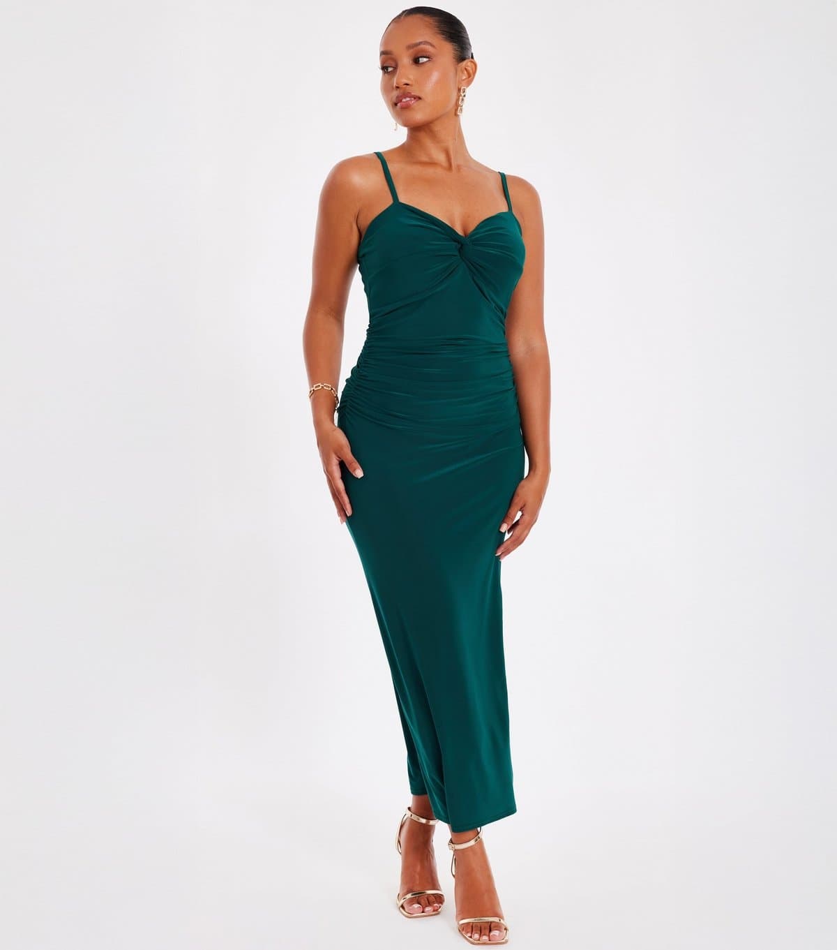 Quiz Women's Petite Dark Green Ruched Midaxi Dress Quiz New Look
