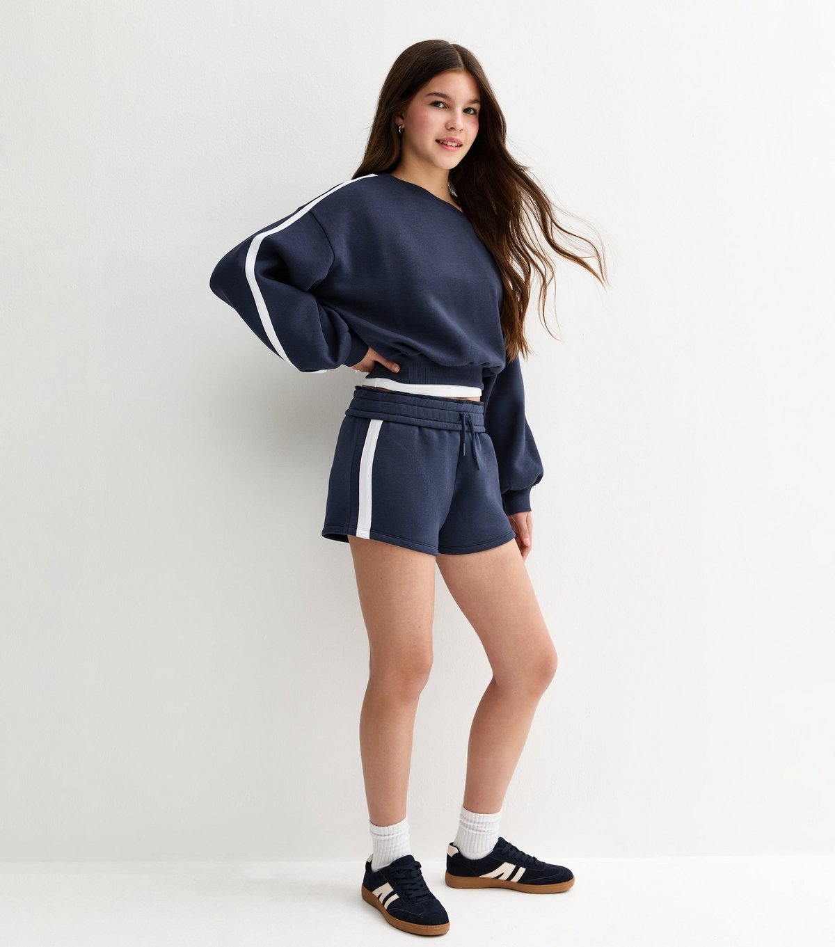 New Look Girls' Navy Side Stripe Drawstring Shorts New Look - 2