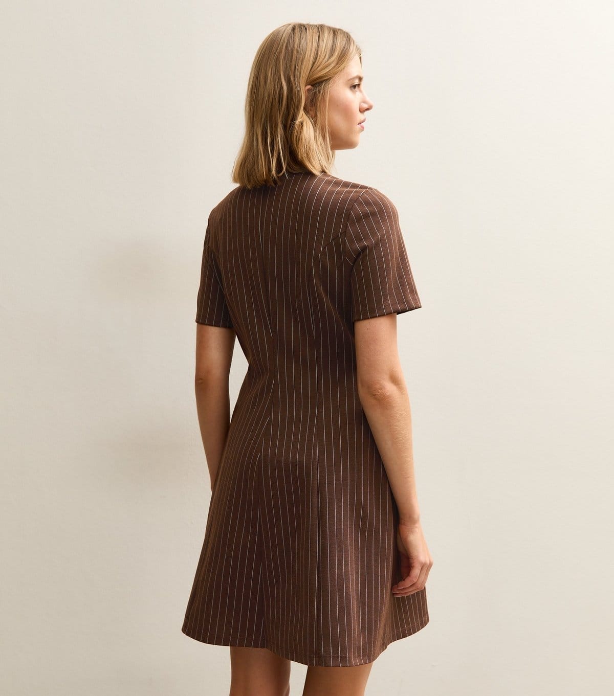 New Look Women's Brown Pinstriped Short Sleeve Mini Dress New Look - 4