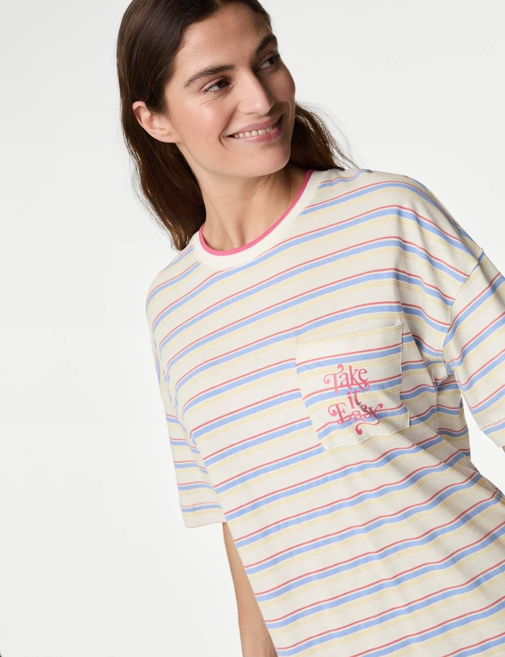 Marks & Spencer M&S Ivory Striped Cotton Modal T-Shirt